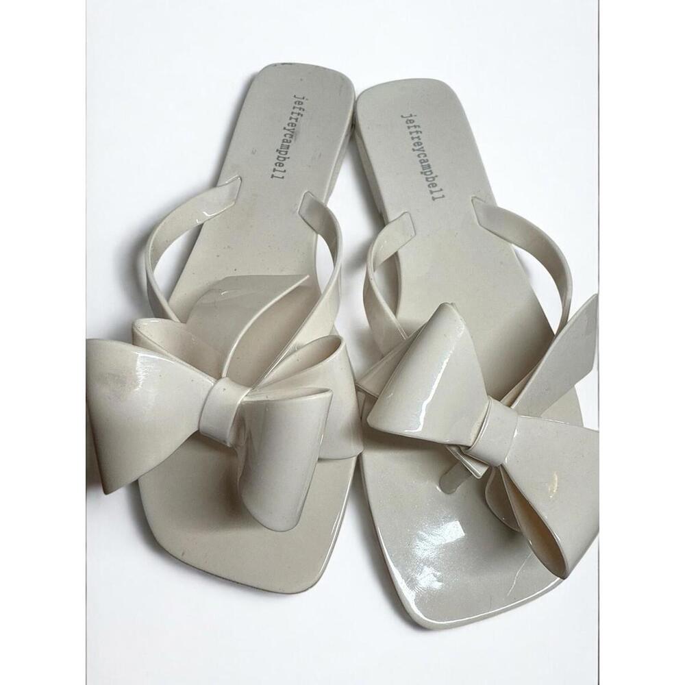 JEFFREY CAMPBELL Women’s Size 9 Cream Sugary Flip Flops With Bow Coquette